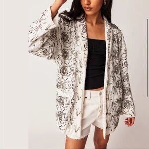 NWT Free People Venus Beaded Eyelet Blazer Jacket Sz M Ivory pewter